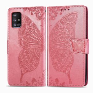 For Galaxy A51 5G Butterfly Love Flower Embossed Horizontal Flip Leather Case with Bracket / Card Slot / Wallet / Lanyard(Pink) (OEM)