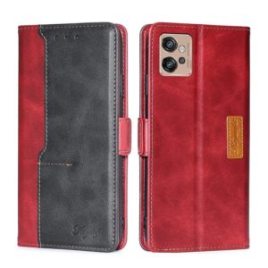 For Motorola Moto G32 4G Contrast Color Side Buckle Leather Phone Case(Red + Black) (OEM)