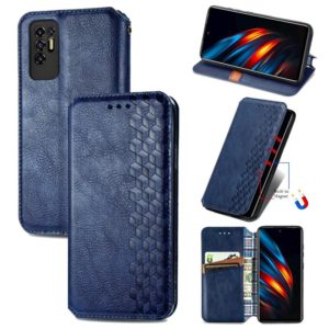 For Tecno Pova 2 Cubic Grid Pressed Horizontal Flip Magnetic Leather Phone Case with Holder & Card Slots & Wallet(Blue) (OEM)