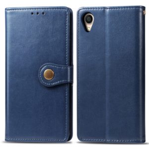 Retro Solid Color Leather Buckle Mobile Phone Protection Leather Case with Lanyard & Photo Frame & Card Slot & Wallet & Bracket Function for OPPO Reno 10X zoom(Blue) (OEM)