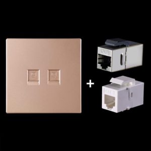 CAT.6 Shielded Pass-through Network Module, Dual Ports Panel + Shielded Pass-through + Telephone Socket (Gold) (OEM)