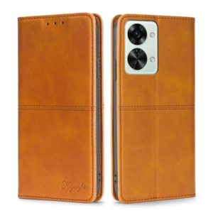 For OnePlus Nord 2T Cow Texture Magnetic Horizontal Flip Leather Phone Case(Light Brown) (OEM)