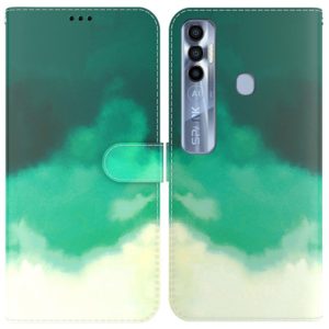 For Tecno Spark 7 Pro Watercolor Pattern Horizontal Flip Leather Phone Case(Cyan Green) (OEM)