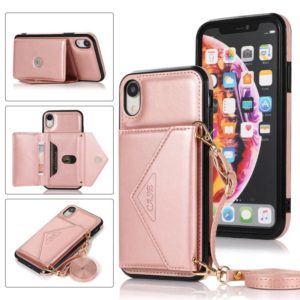 For iPhone X / XS Multi-functional Cross-body Card Bag TPU+PU Back Cover Case with Holder & Card Slot & Wallet(Rose Gold) (OEM)