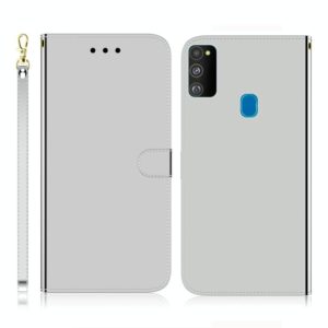 For Galaxy M30s Imitated Mirror Surface Horizontal Flip Leather Case with Holder & Card Slots & Wallet & Lanyard(Silver) (OEM)