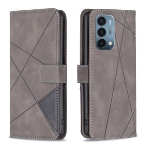 For OnePlus Nord N200 5G BF05 Magnetic Buckle Rhombus Texture Leather Phone Case(Grey) (OEM)