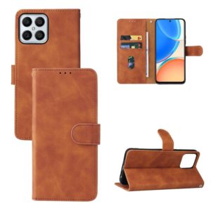 For Honor X8 Skin Feel Magnetic Buckle Calf Texture PU Phone Case(Brown) (OEM)