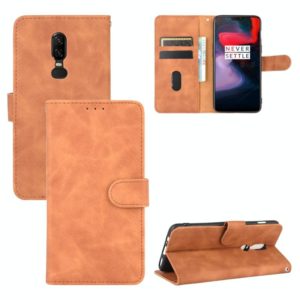 For OnePlus 6 Solid Color Skin Feel Magnetic Buckle Horizontal Flip Calf Texture PU Leather Case with Holder & Card Slots & Wallet(Brown) (OEM)