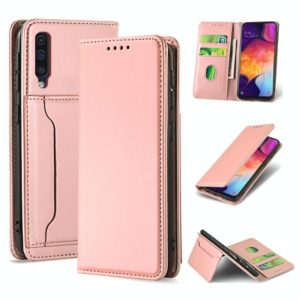 For Samsung Galaxy A50 Strong Magnetism Liquid Feel Horizontal Flip Leather Case with Holder & Card Slots & Wallet(Rose Gold) (OEM)