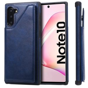 For Galaxy Note 10 Shockproof Calf Texture Protective Case with Holder & Card Slots & Frame(Blue) (OEM)