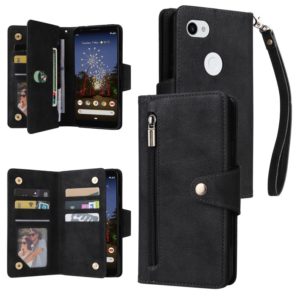 For Google Pixel 3A XL Rivet Buckle 9 Cards Three Fold Leather Phone Case(Black) (OEM)