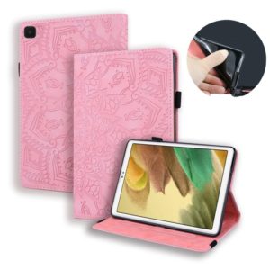 For Samsung Galaxy Tab A7 Lite 8.7 (2021) T220 / T225 Calf Pattern Double Folding Design Embossed Leather Case with Holder & Card Slots & Pen Slot & Elastic Band(Pink) (OEM)