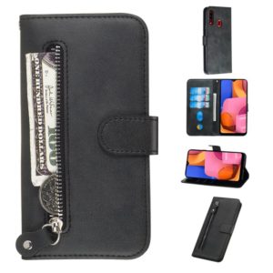For Galaxy A20s Fashion Calf Texture Zipper Horizontal Flip PU Leather Case, with Holder & Card Slots & Wallet(Black) (OEM)
