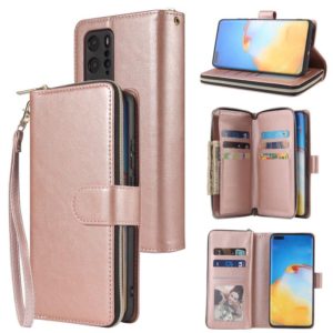 For Huawei P40 Pro Zipper Wallet Bag Horizontal Flip PU Leather Case with Holder & 9 Card Slots & Wallet & Lanyard & Photo Frame(Rose Gold) (OEM)