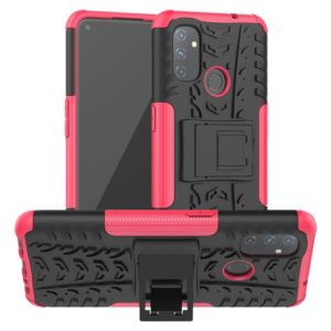 For OnePlus Nord N100 Tire Texture Shockproof TPU+PC Protective Case with Holder(Pink) (OEM)