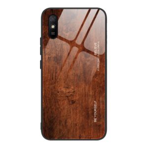 For Xiaomi Redmi 9A Wood Grain Tempered Glass + TPU Shockproof Case(M02) (OEM)