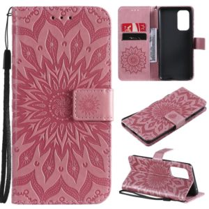 For OnePlus 9 Sun Embossing Pattern Horizontal Flip Leather Case with Card Slot & Holder & Wallet & Lanyard(Pink) (OEM)