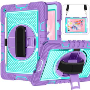 360 Degree Rotation Contrast Color Shockproof Silicone + PC Case with Holder & Hand Grip Strap & Shoulder Strap For iPad 9.7 2018 / 2017 / Air / Air 2 / Pro 9.7 (Purple + Mint Green) (OEM)