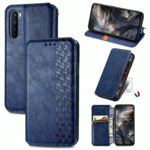 For One Plus Nord Cubic Grid Pressed Horizontal Flip Magnetic PU Leather Case with Holder & Card Slots & Wallet(Blue) (OEM)