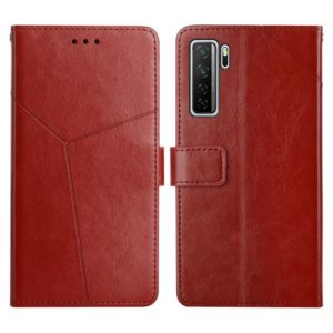 For Huawei P40 Lite 5G Y Stitching Horizontal Flip Leather Phone Case with Holder & Card Slots & Wallet & Photo Frame(Brown) (OEM)