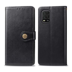 For Xiaomi Mi 10 Lite 5G Retro Solid Color Leather Buckle Phone Case with Lanyard & Photo Frame & Card Slot & Wallet & Stand Function(Black) (OEM)