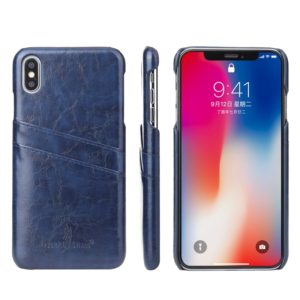 For iPhone XS Max Fierre Shann Retro Oil Wax Texture PU Leather Case with Card Slots(Blue) (OEM)
