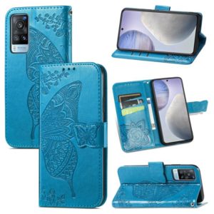 For vivo X60 Butterfly Love Flowers Embossed Horizontal Flip Leather Case with Holder & Card Slots & Wallet & Lanyard(Blue) (OEM)