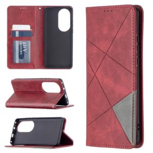 For Huawei P50 Pro Rhombus Texture Horizontal Flip Magnetic Leather Case with Holder & Card Slots(Red) (OEM)