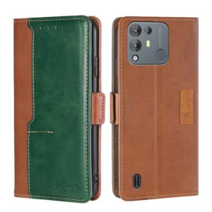 For Blackview A55 Pro Contrast Color Side Buckle Leather Phone Case(Light Brown + Green) (OEM)