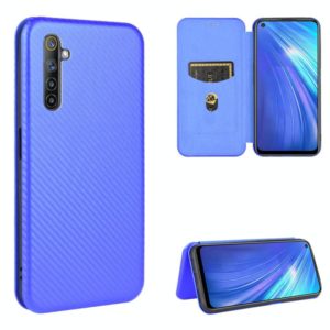 For OPPO Realme 6 Carbon Fiber Texture Horizontal Flip TPU + PC + PU Leather Case with Card Slot(Blue) (OEM)