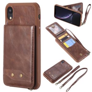For iPhone XR Vertical Flip Shockproof Leather Protective Case with Long Rope, Support Card Slots & Bracket & Photo Holder & Wallet Function(咖啡) (OEM)