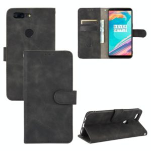 For OnePlus 5T Solid Color Skin Feel Magnetic Buckle Horizontal Flip Calf Texture PU Leather Case with Holder & Card Slots & Wallet(Black) (OEM)