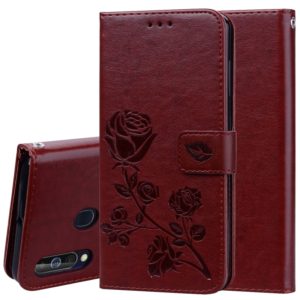 Rose Embossed Horizontal Flip PU Leather Case for Galaxy A60, with Holder & Card Slots & Wallet (Brown) (OEM)