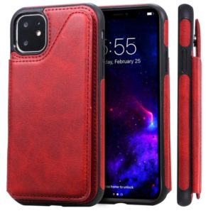 For iPhone 11 Shockproof Calf Texture Protective Case with Holder & Card Slots & Frame(Red) (OEM)