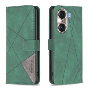 For Honor 60 Pro Rhombus Texture Magnetic Buckle Horizontal Flip Leather Phone Case(Green) (OEM)