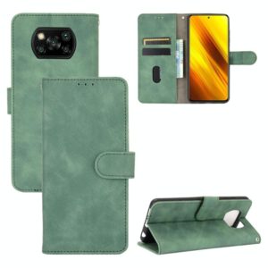 For Xiaomi Poco X3 NFC Solid Color Skin Feel Magnetic Buckle Horizontal Flip Calf Texture PU Leather Case with Holder & Card Slots & Wallet(Green) (OEM)