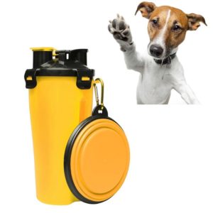 Pet Outdoor Portable Dual-use Water and Food Cup with A Folding Bowl (Yellow) (OEM)