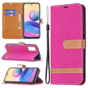 For Xiaomi Poco M3 Pro / Redmi Note 10 5G Color Matching Denim Texture Horizontal Flip Leather Case with Holder & Card Slots & Wallet & Lanyard(Rose Red) (OEM)