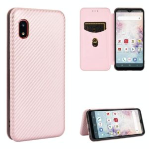 For Samsung Galaxy A20 (SC-02M) SCV46 Carbon Fiber Texture Horizontal Flip TPU + PC + PU Leather Case with Rope & Card Slot(Pink) (OEM)