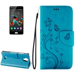 Pressed Flowers Horizontal Flip Leather Case for Wiko U Feel Lite, with Magnetic Buckle & Holder & Card Slots & Wallet(Blue) (OEM)