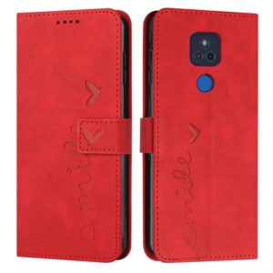 For Motorola Moto G Play 2021 Skin Feel Heart Pattern Leather Phone Case(Red) (OEM)