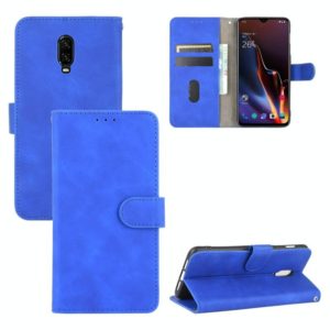 For OnePlus 6T Solid Color Skin Feel Magnetic Buckle Horizontal Flip Calf Texture PU Leather Case with Holder & Card Slots & Wallet(Blue) (OEM)