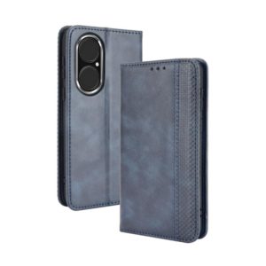 For Huawei P50 Magnetic Buckle Retro Crazy Horse Texture Horizontal Flip Leather Case with Holder & Card Slots & Photo Frame(Blue) (OEM)