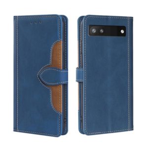 For Google Pixel 6a Skin Feel Straw Hat Magnetic Buckle Leather Phone Case(Blue) (OEM)