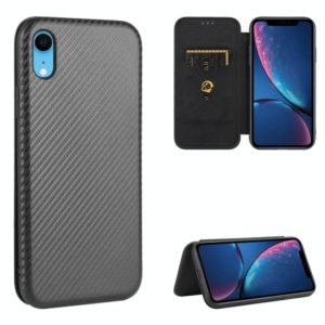 For iPhone XR Carbon Fiber Texture Horizontal Flip TPU + PC + PU Leather Case with Card Slot(Black) (OEM)