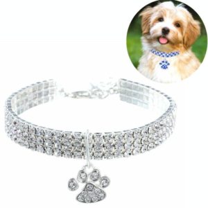 Pet Collar Diamond Elastic Cat And Dog Necklace Jewelry, Size:M(White) (OEM)