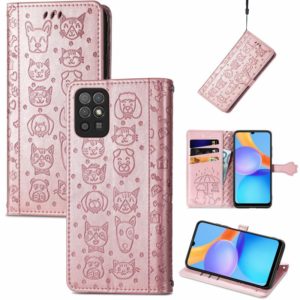 For Honor Play 5T Youth Cat and Dog Embossed Horizontal Flip Phone Leather Case with Holder & Card Slot & Wallet & Lanyard(Rose Gold) (OEM)