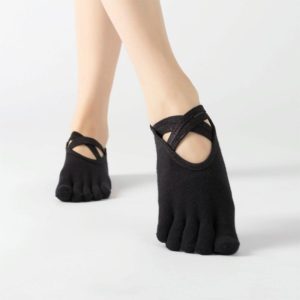 Terry Five-Finger Socks Cotton Thickened Warm and Non-Slip Yoga Socks Cross Strap Dance Socks, Size: One Size(Full Toe (Black)) (OEM)