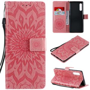 For LG G9 Pressed Printing Sunflower Pattern Horizontal Flip PU Leather Case Holder & Card Slots & Wallet & Lanyard(Pink) (OEM)