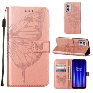For OnePlus Nord CE 2 5G Embossed Butterfly Leather Phone Case(Rose Gold) (OEM)